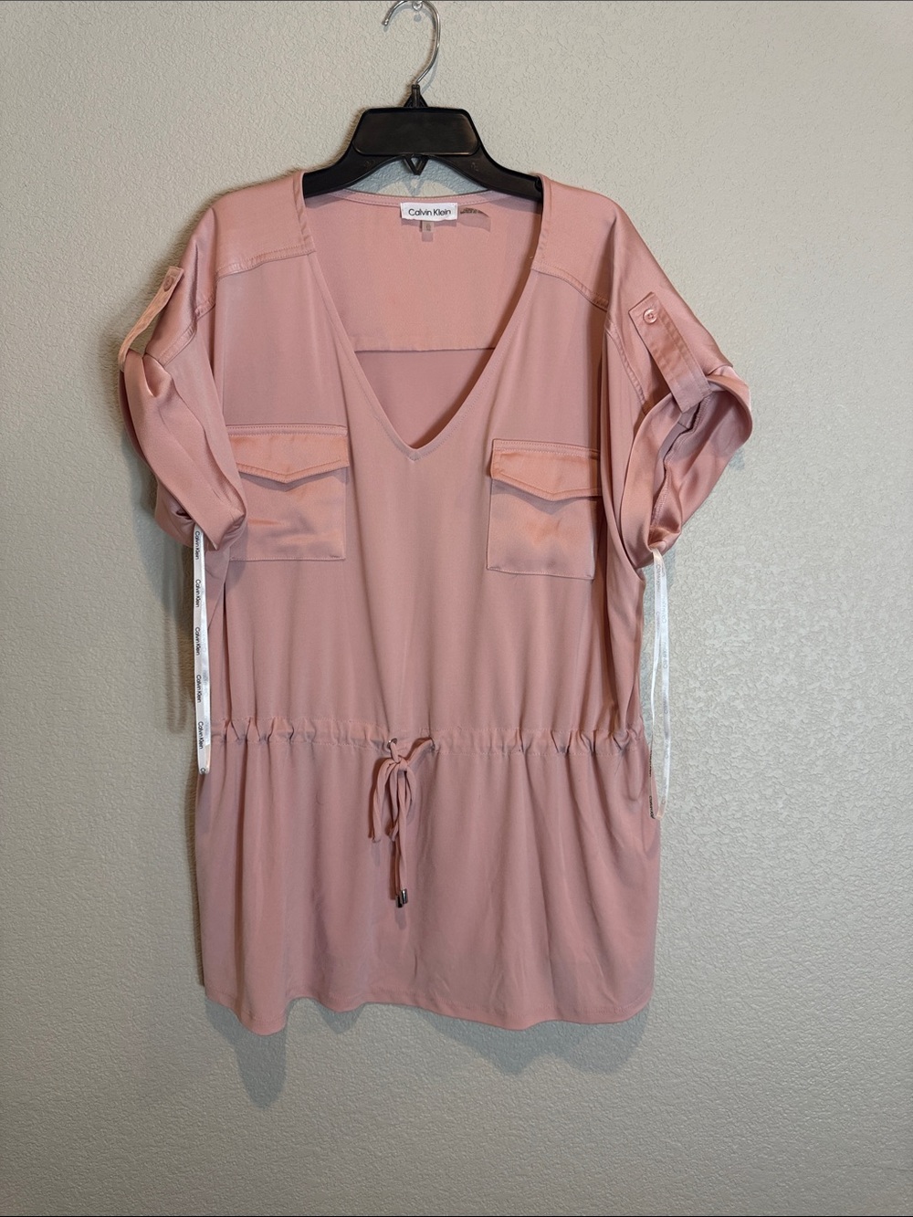 Calvin Klein Rose Pink V-Neck Drawstring Tunic